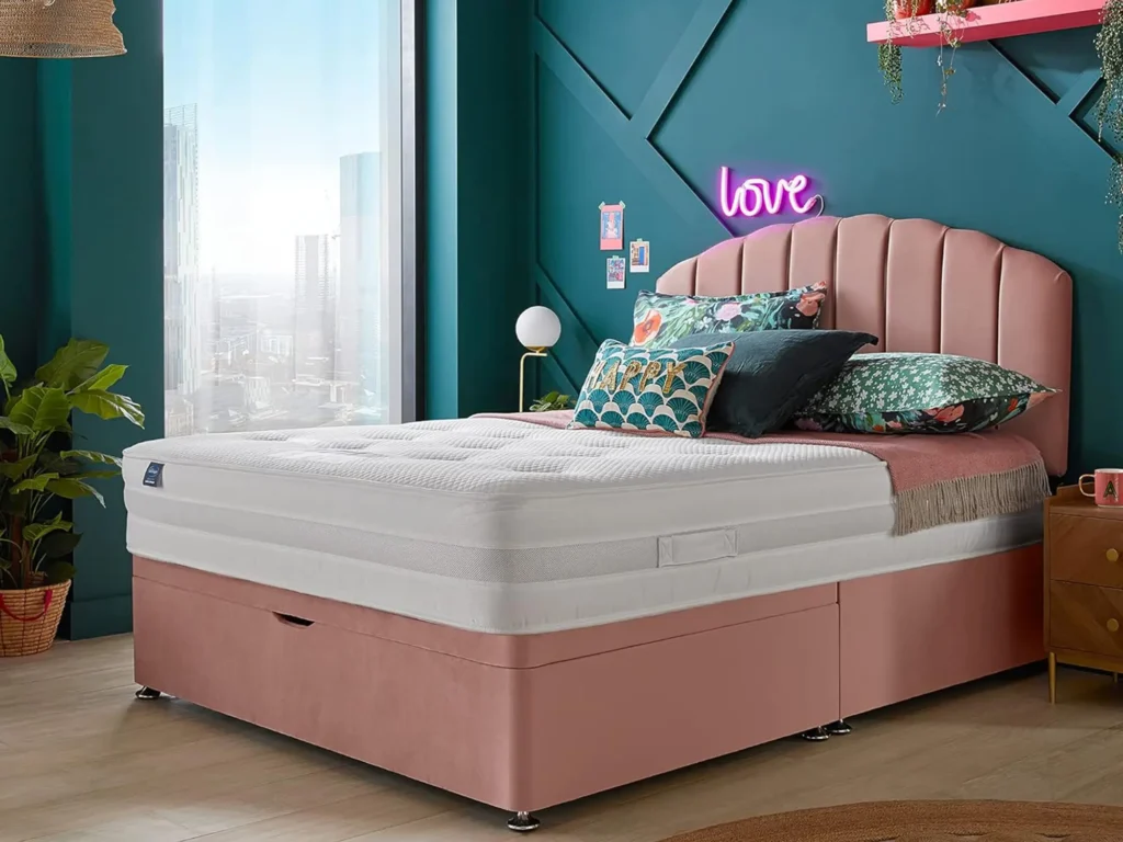 Silentnight Sofia 1200 Mirapocket mattress on a pink divan base in a stylish bedroom