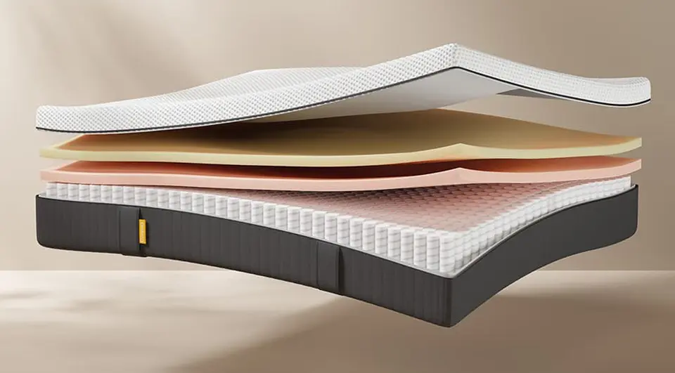A cross-section of the Emma Original Lite mattress, showcasing a streamlined hybrid construction with essential comfort foam layers and a responsive pocket spring base.
